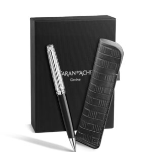 Set Kugelschreiber Léman™ Damier & Etui aus Leder Schwarz