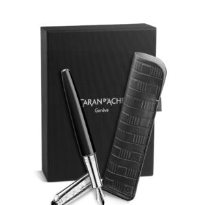Set Füllfederhalter Léman™ Damier & Etui aus Leder Schwarz