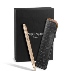 Set Kugelschreiber Ecridor™ Damier Roségold & Etui aus Leder Schwarz