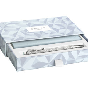 Set Kugelschreiber Ecridor™ Alpine Frost & Etui aus Polarblauem Leder