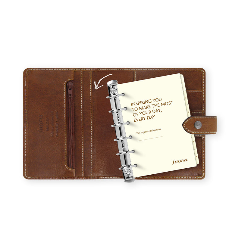 Filofax Malden Pocket Organiser Ochre geöffnet