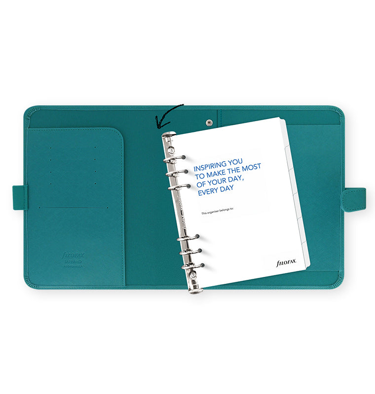Filofax Saffiano A5 Organiser Aquamarine geöffnet
